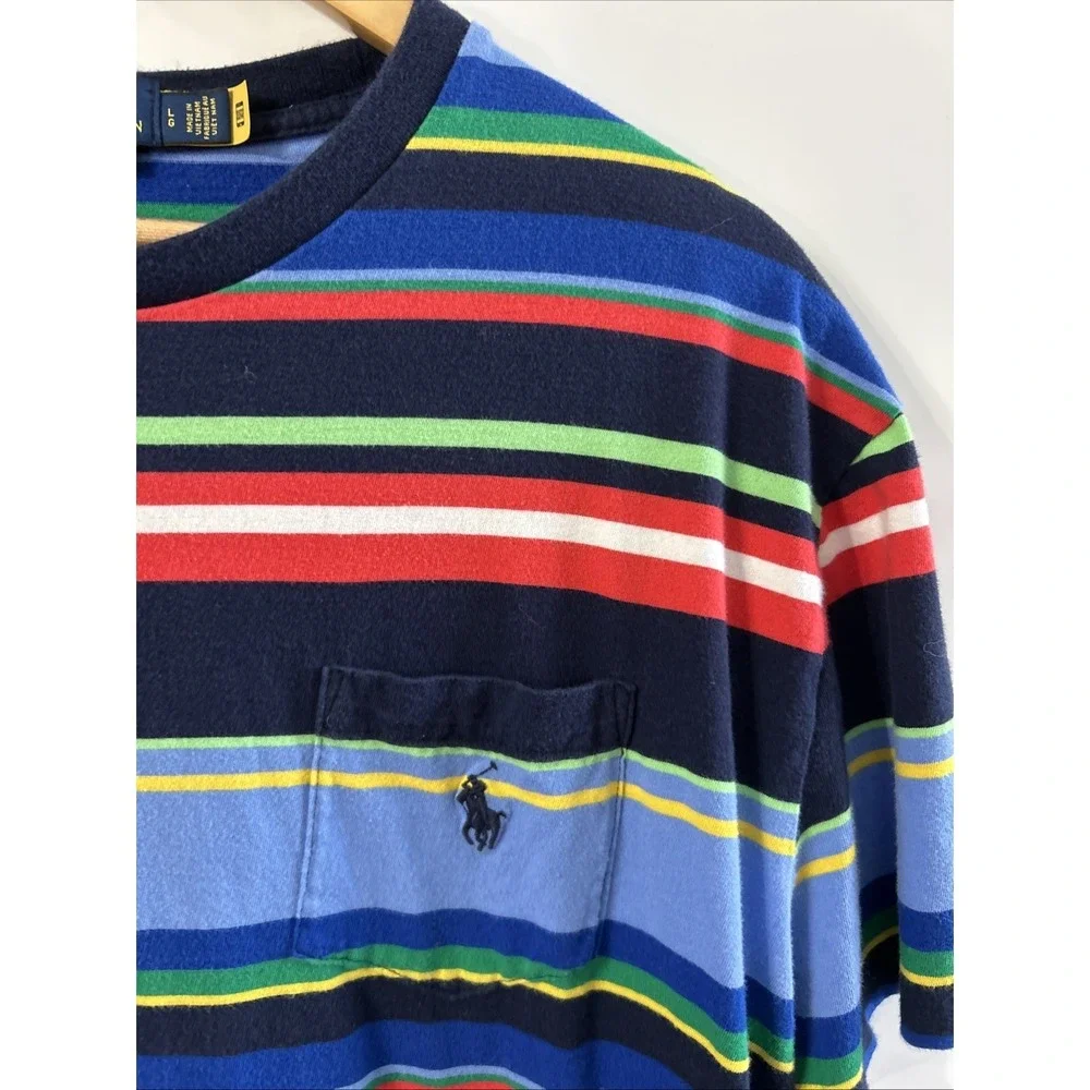 Mens Polo Ralph Lauren Stripe Classic Fit Pocket T Shirt Casual Shirt Large